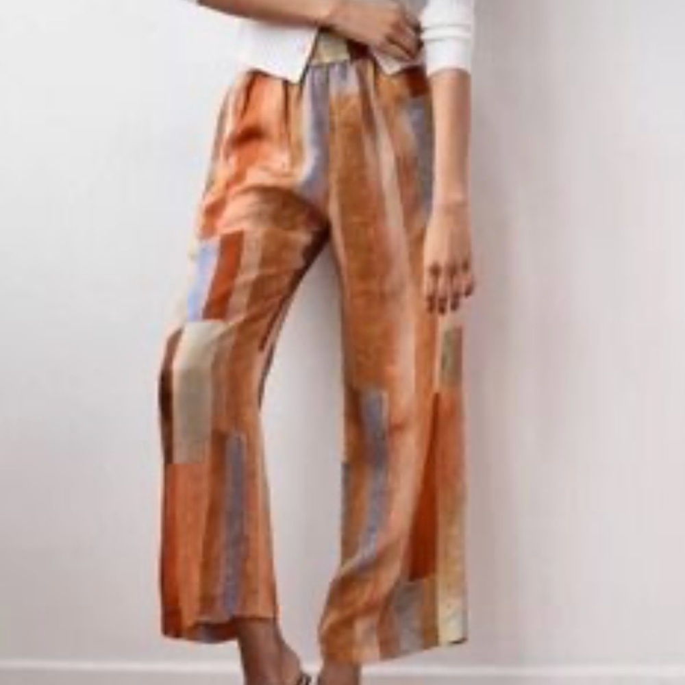 Maison d'Amelie Satin Print Wide Leg Pants Size 12